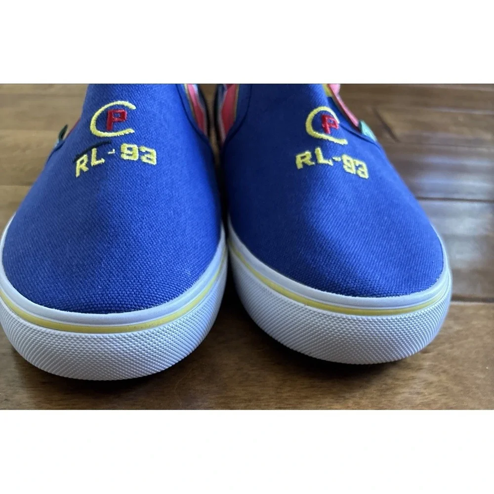 POLO RALPH LAUREN RL-93 Blue White Slip On Loafers Canvas Boat Shoes Mens Sz 6.5